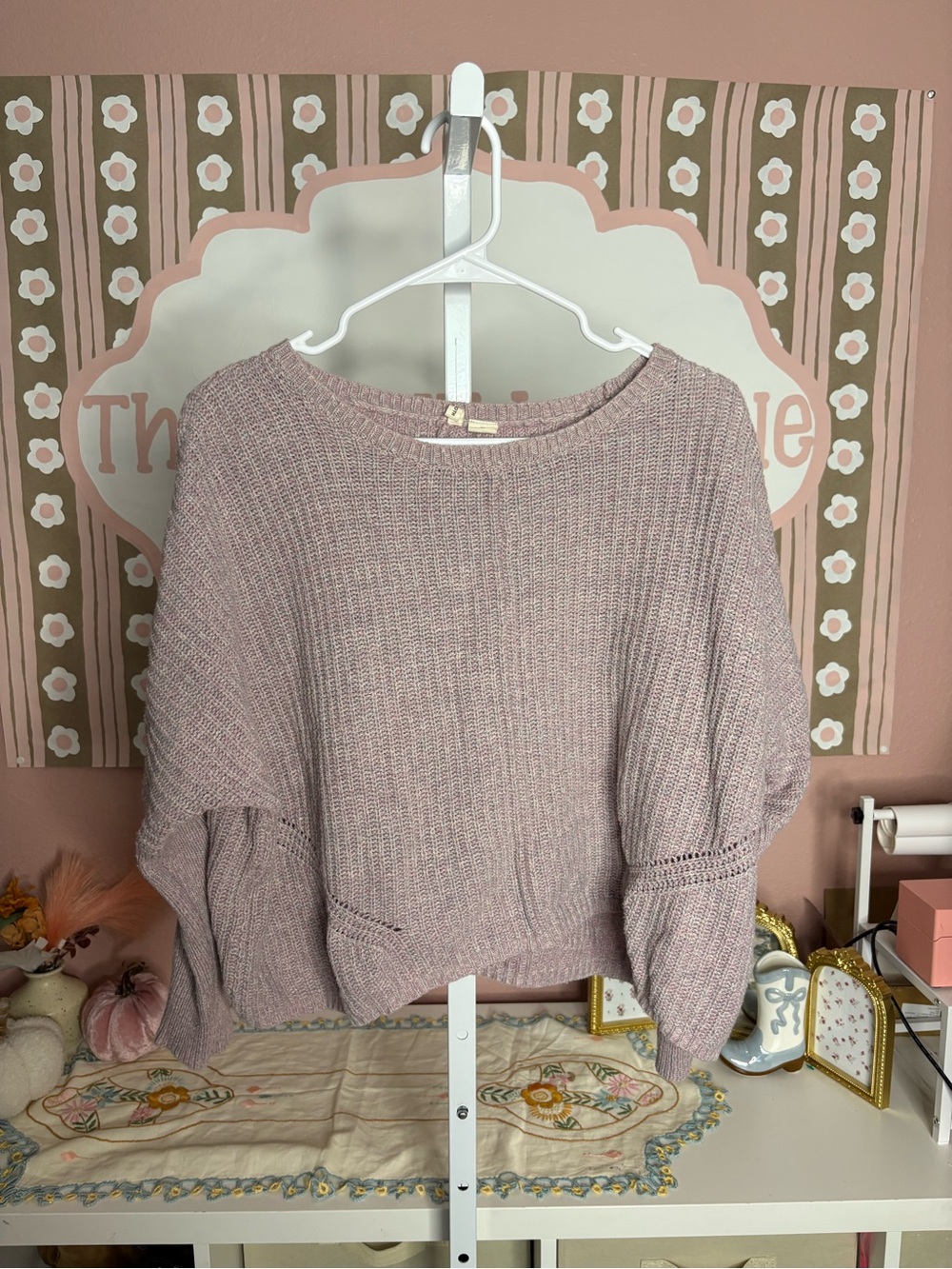 Anthropologie Moth Marbled Crop Oversized Sweater Size S Dolman Sleeves Boxy